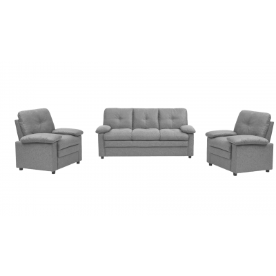 Salon 3 pièces BELA (1 canapé + 2 fauteuils 1 place ) tissu Gris clair