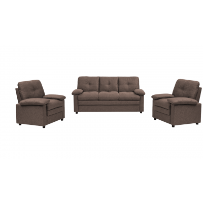 Salon 3 pièces BELA (1 canapé + 2 fauteuils 1 place ) tissu Marron