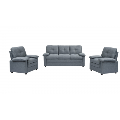 Salon 3 pièces BELA (1 canapé + 2 fauteuils 1 place ) tissu gris foncé
